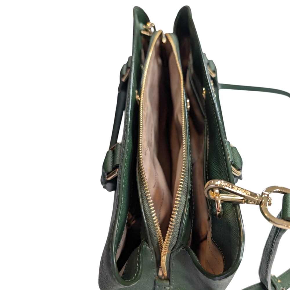 Michael Kors Green Savannah Large Saffiano Leather Satchel Crossbody Bag. - Picture 8 of 16